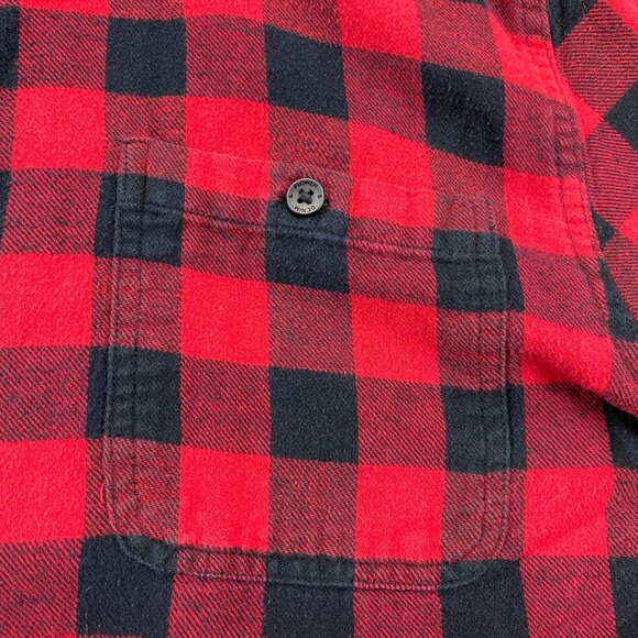 Denim & Flower Lumberjack Shirt Men Medium M Slim Fit Red Black Checkered Polo - Picture 3 of 9
